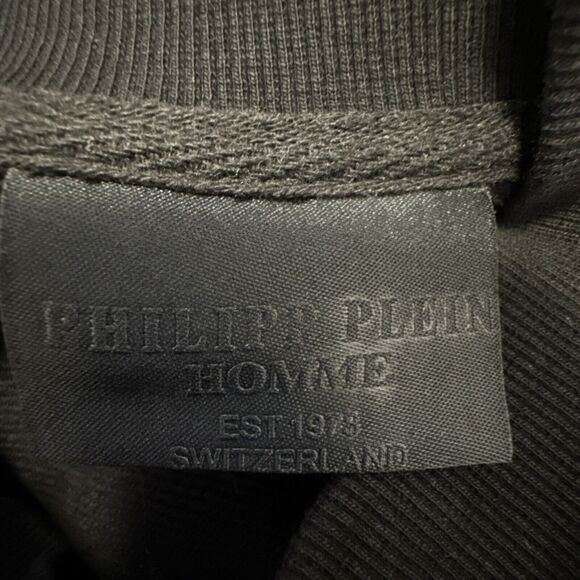 Philipp Plein Men XXL Track Jacket Mockneck Full Zip Crystal Spell out Black - Picture 7 of 14